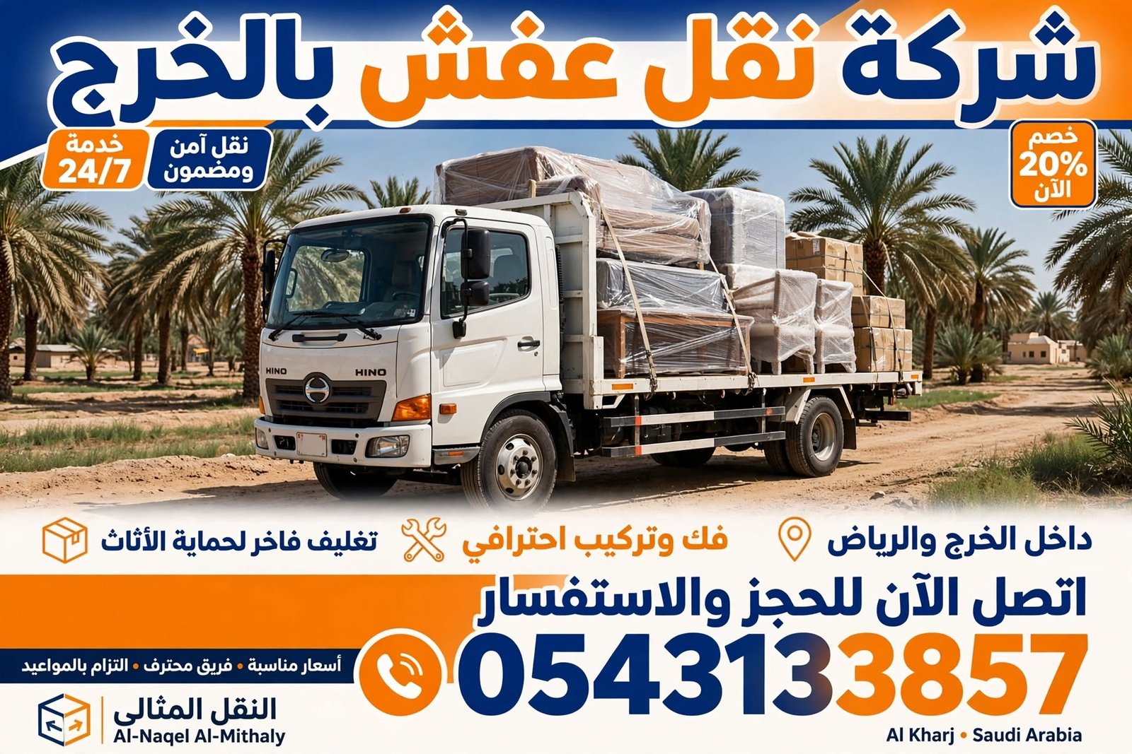 شركة نقل عفش بالخرج 0543133857 | نقل رخيص مع الفك والتغليف والضمان