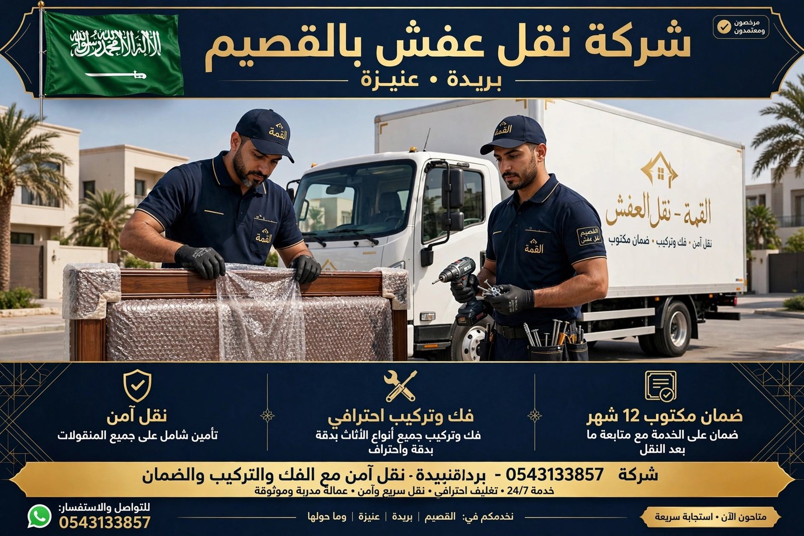 شركة نقل عفش بالقصيم بريدة عنيزة 0543133857 | نقل آمن مع الفك والتركيب والضمان